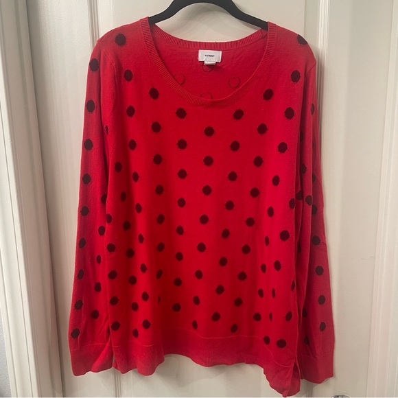 Red with Navy Polka Dots Crew Neck Sweater - Picture 2 of 6